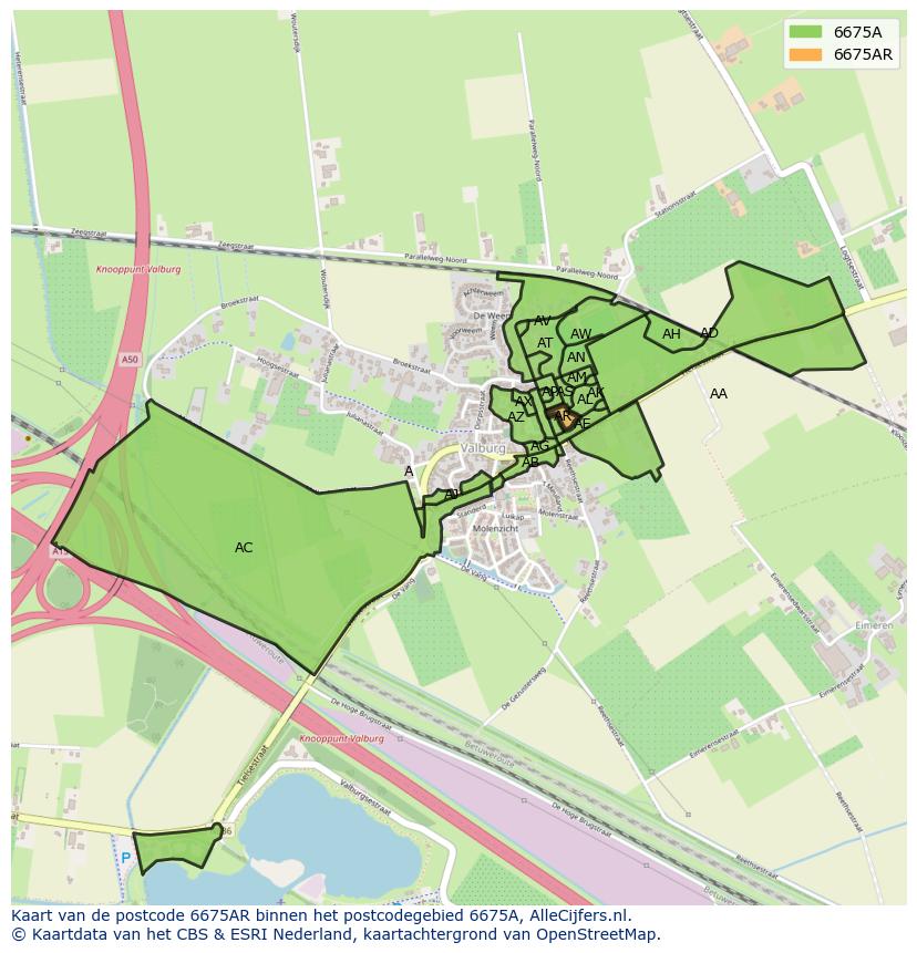 Afbeelding van het postcodegebied 6675 AR op de kaart.