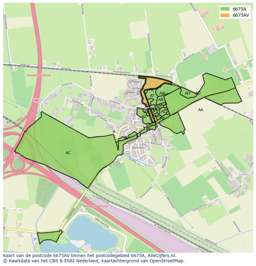 Afbeelding van het postcodegebied 6675 AV op de kaart.