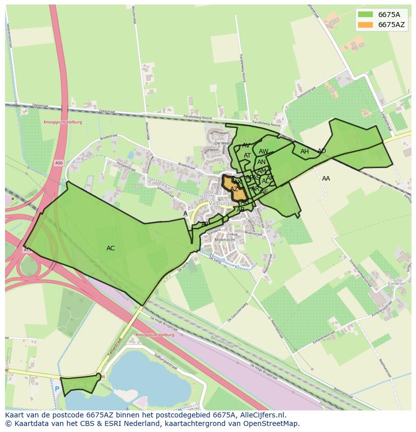 Afbeelding van het postcodegebied 6675 AZ op de kaart.