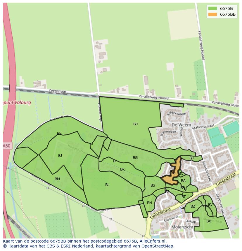 Afbeelding van het postcodegebied 6675 BB op de kaart.