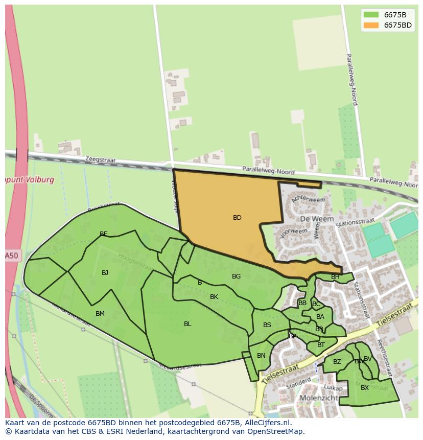 Afbeelding van het postcodegebied 6675 BD op de kaart.