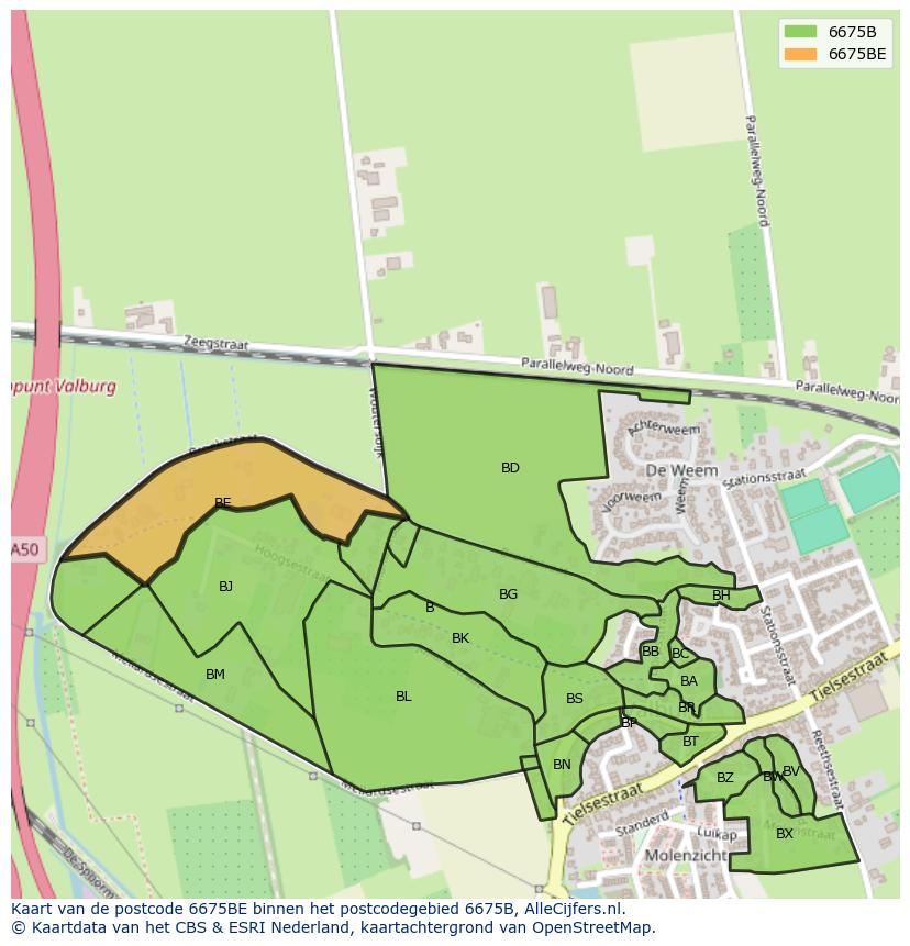 Afbeelding van het postcodegebied 6675 BE op de kaart.