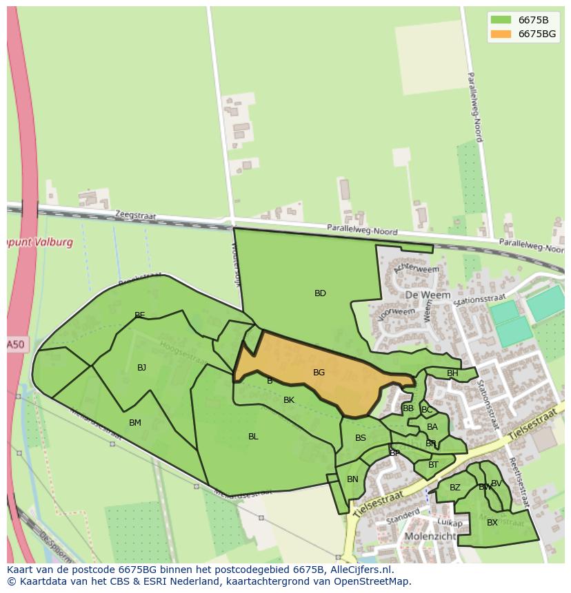 Afbeelding van het postcodegebied 6675 BG op de kaart.