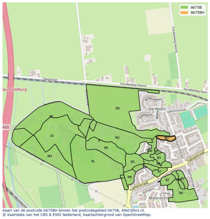 Afbeelding van het postcodegebied 6675 BH op de kaart.
