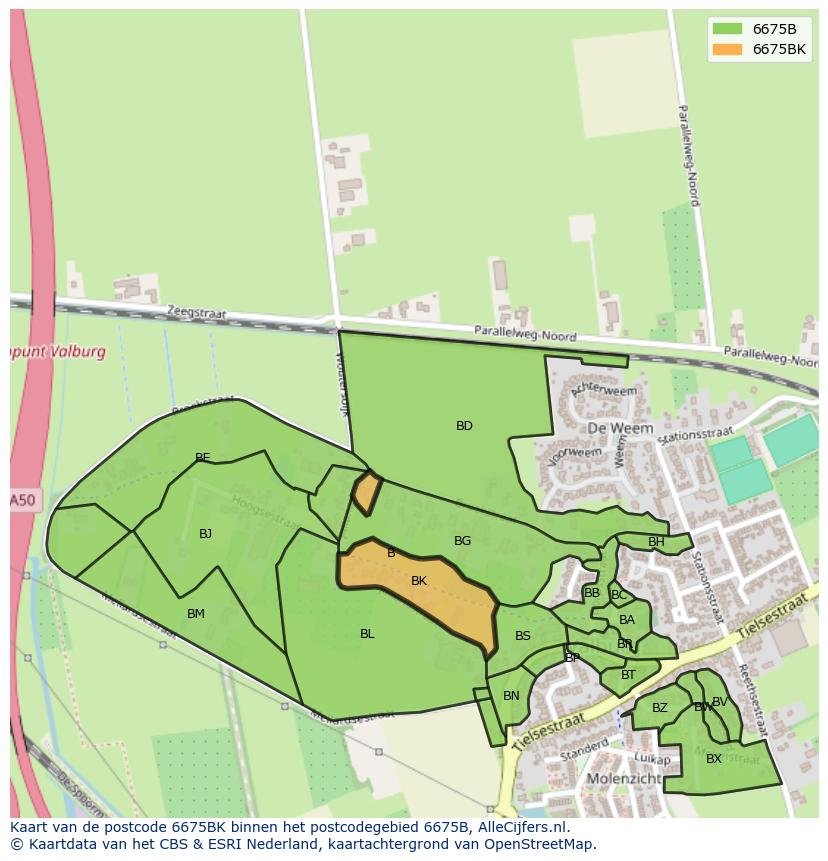 Afbeelding van het postcodegebied 6675 BK op de kaart.