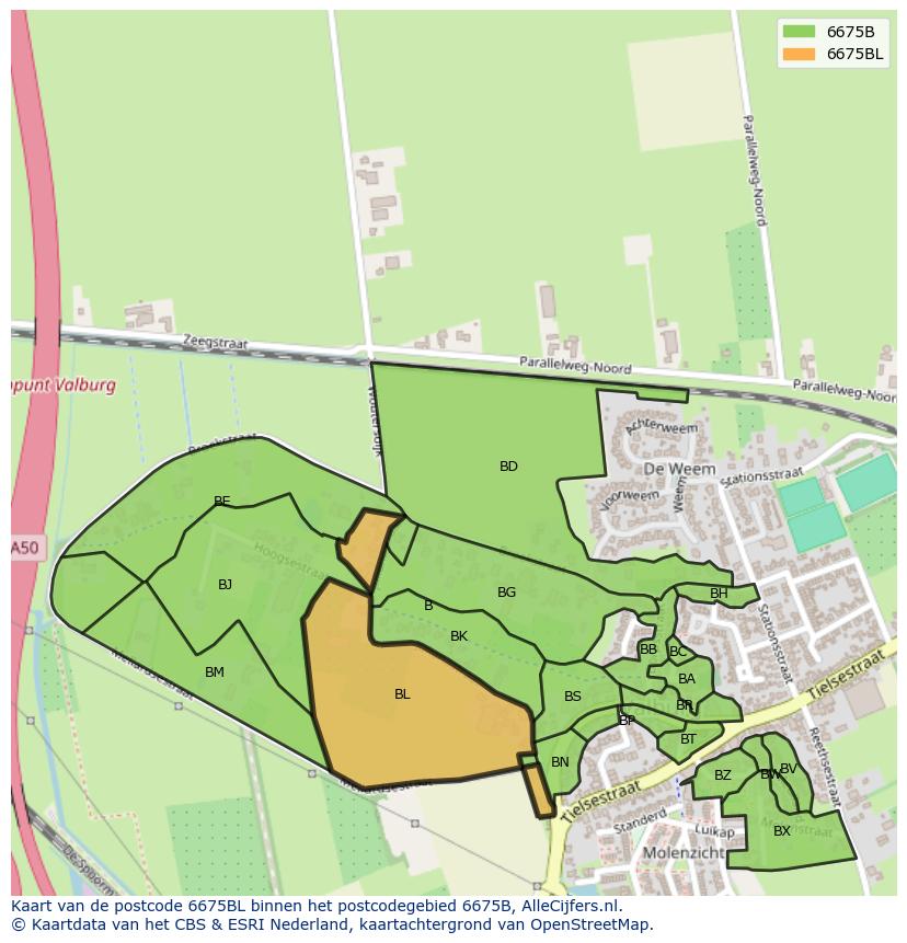 Afbeelding van het postcodegebied 6675 BL op de kaart.