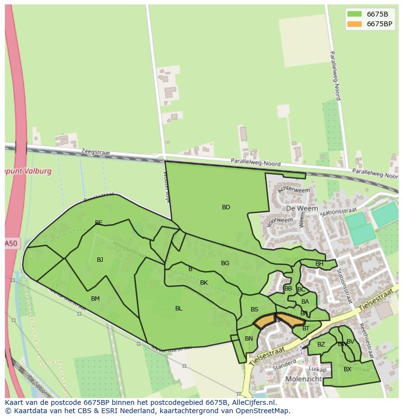 Afbeelding van het postcodegebied 6675 BP op de kaart.