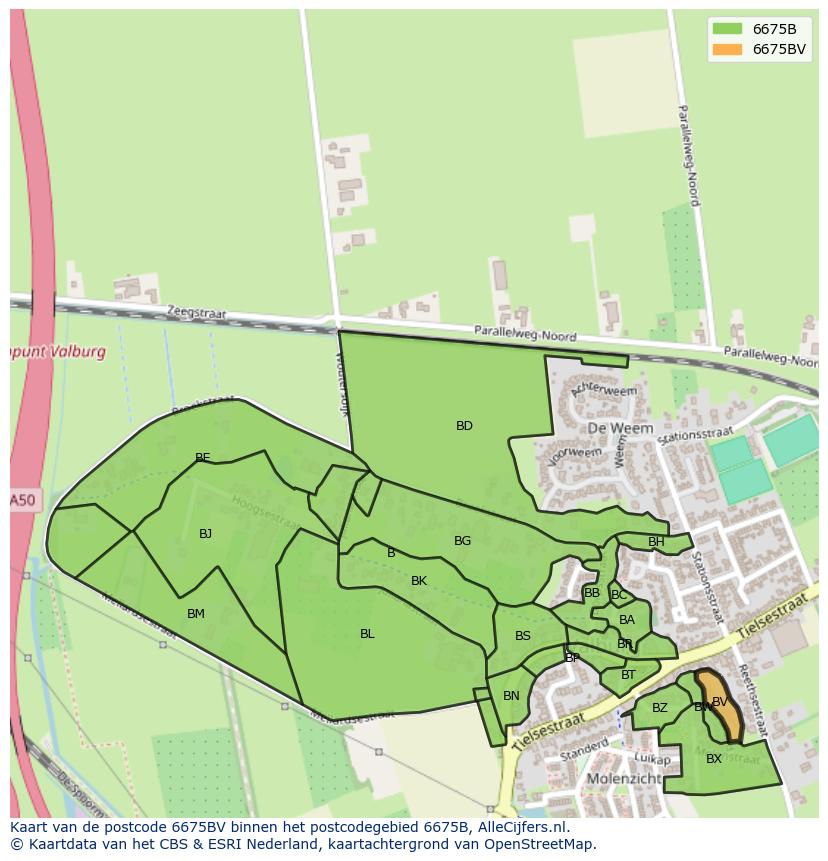 Afbeelding van het postcodegebied 6675 BV op de kaart.