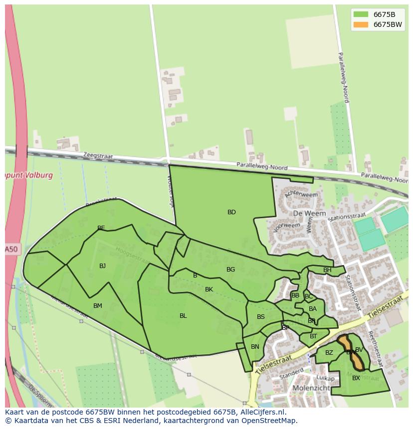 Afbeelding van het postcodegebied 6675 BW op de kaart.