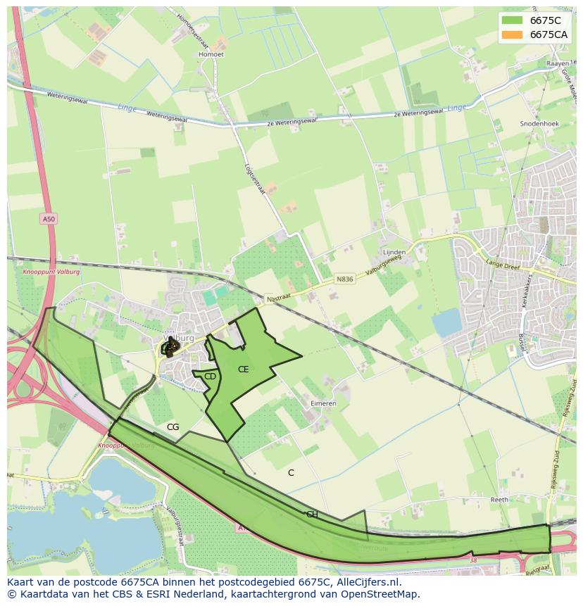 Afbeelding van het postcodegebied 6675 CA op de kaart.