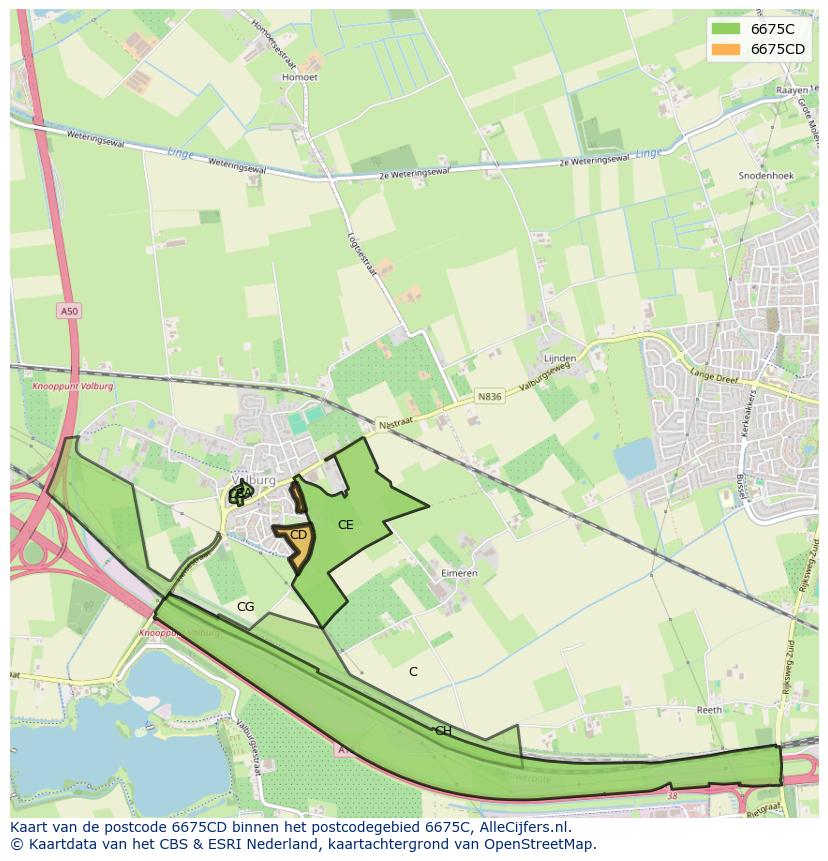 Afbeelding van het postcodegebied 6675 CD op de kaart.