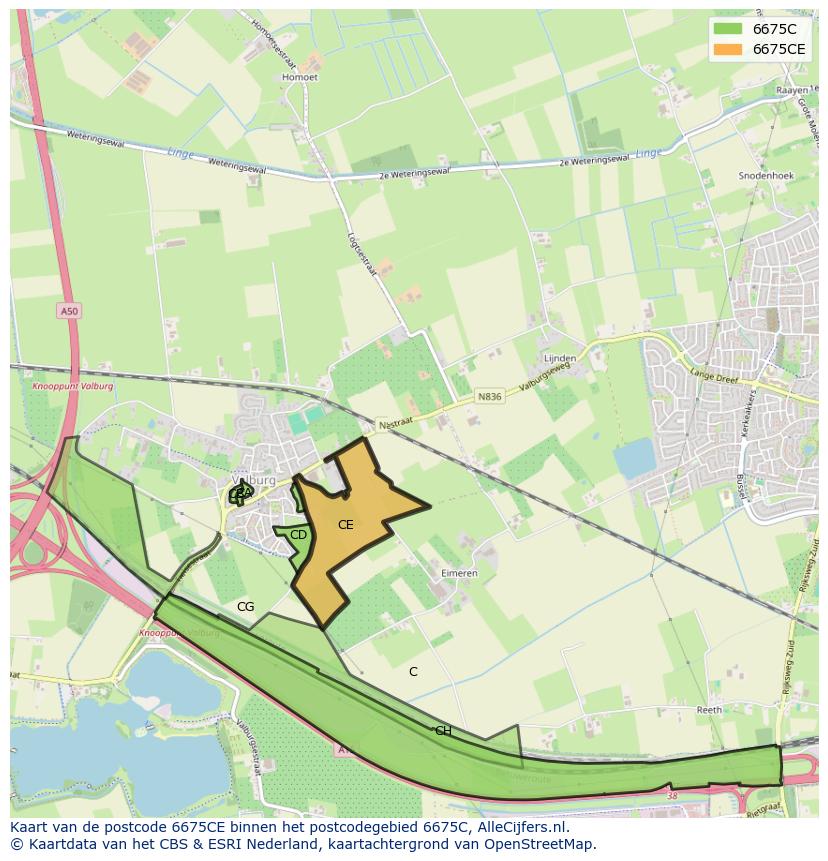 Afbeelding van het postcodegebied 6675 CE op de kaart.