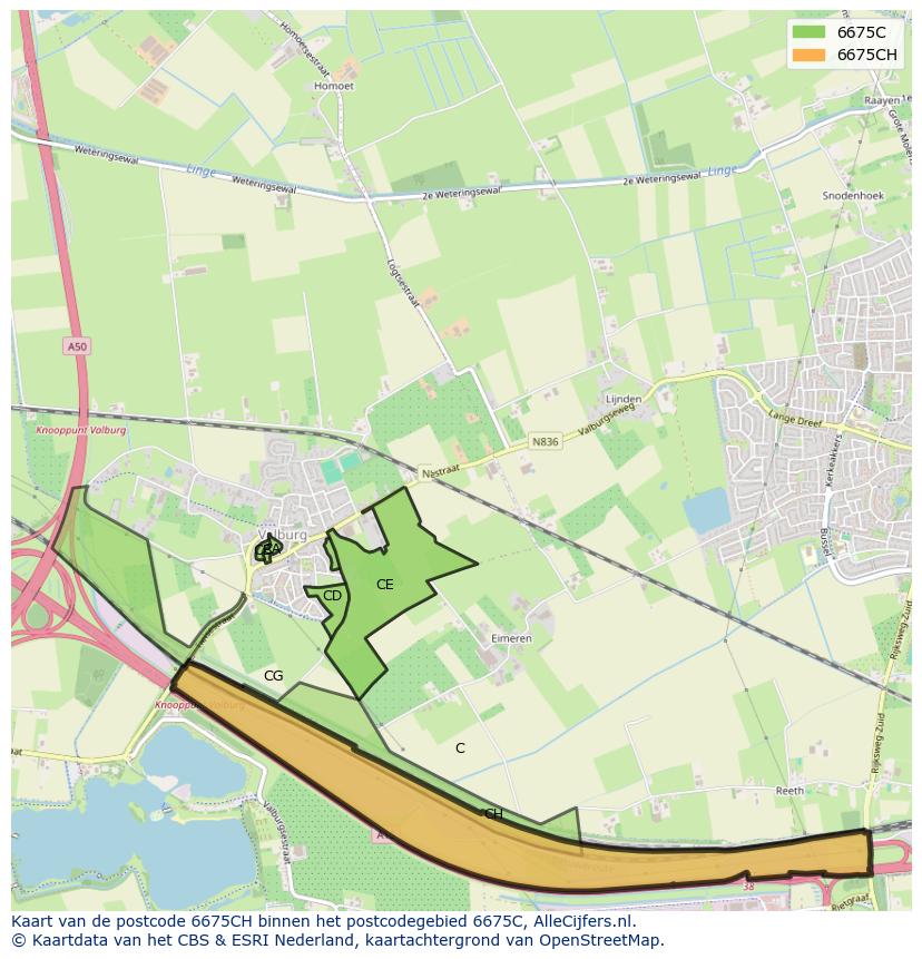 Afbeelding van het postcodegebied 6675 CH op de kaart.