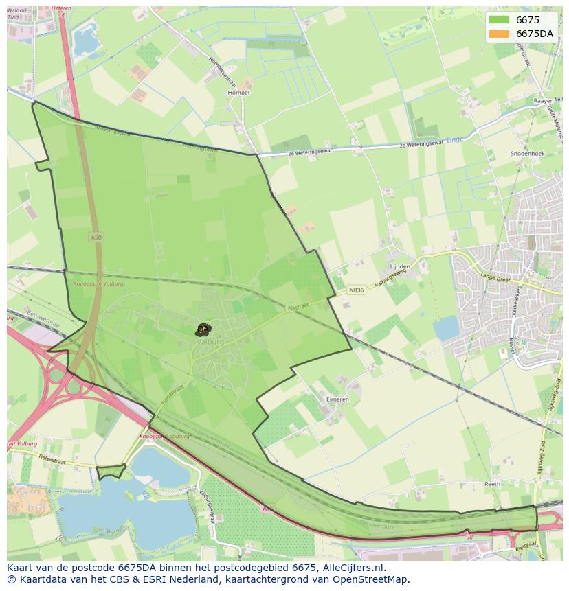 Afbeelding van het postcodegebied 6675 DA op de kaart.