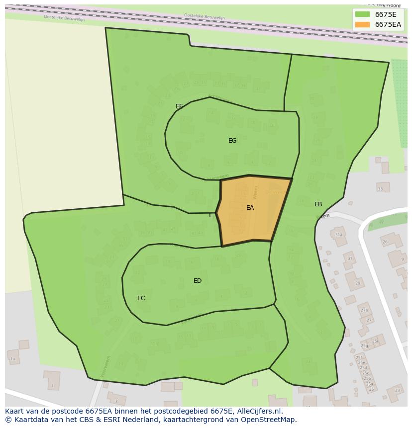 Afbeelding van het postcodegebied 6675 EA op de kaart.