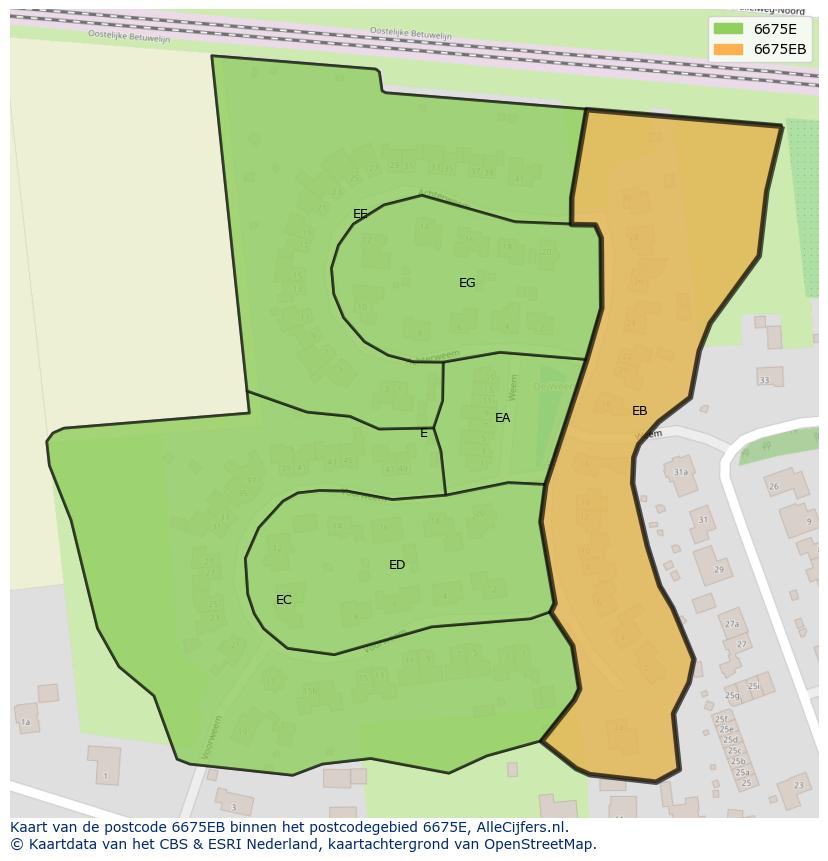 Afbeelding van het postcodegebied 6675 EB op de kaart.