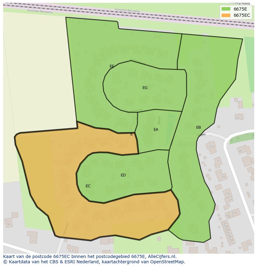 Afbeelding van het postcodegebied 6675 EC op de kaart.