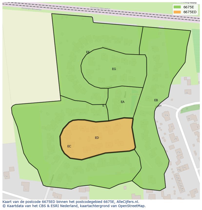 Afbeelding van het postcodegebied 6675 ED op de kaart.