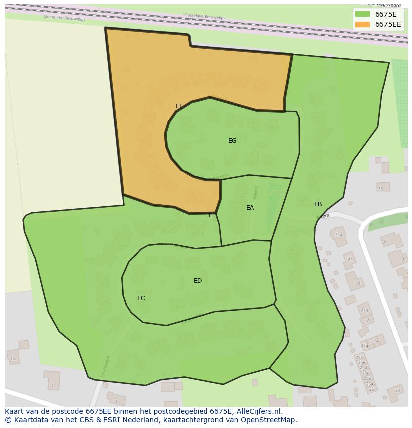 Afbeelding van het postcodegebied 6675 EE op de kaart.