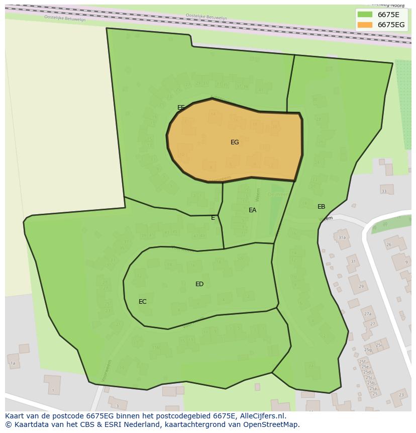 Afbeelding van het postcodegebied 6675 EG op de kaart.