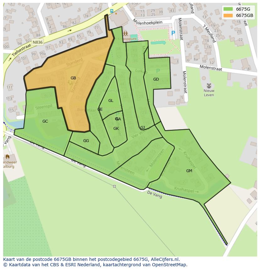 Afbeelding van het postcodegebied 6675 GB op de kaart.