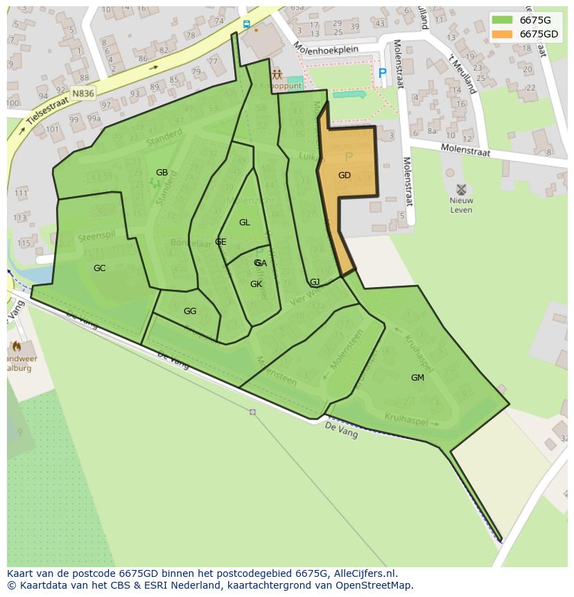 Afbeelding van het postcodegebied 6675 GD op de kaart.