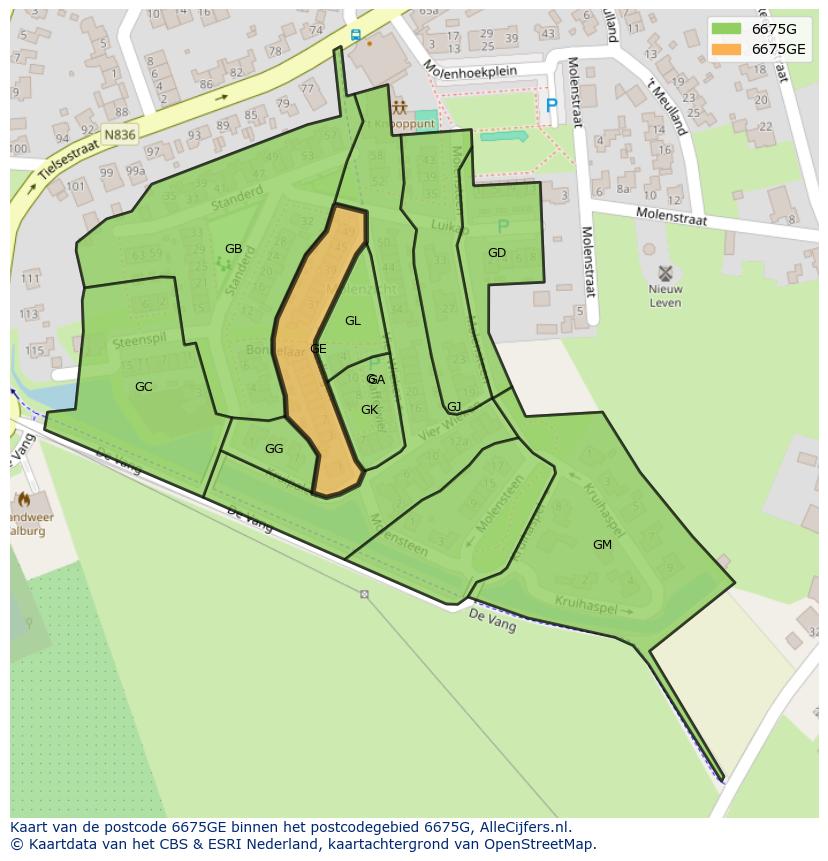 Afbeelding van het postcodegebied 6675 GE op de kaart.