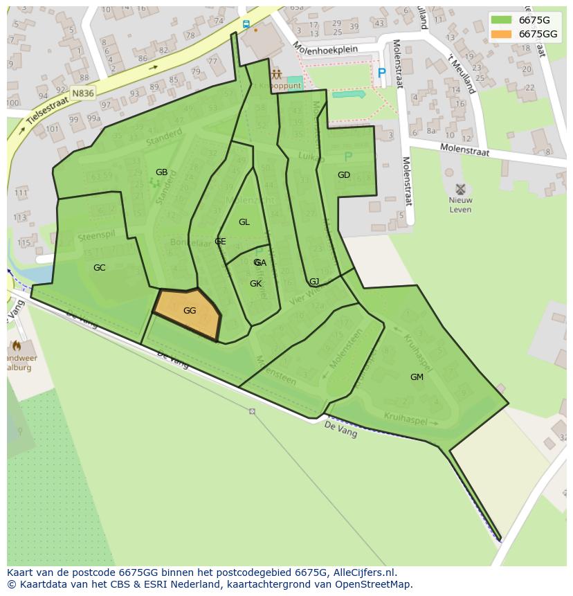 Afbeelding van het postcodegebied 6675 GG op de kaart.