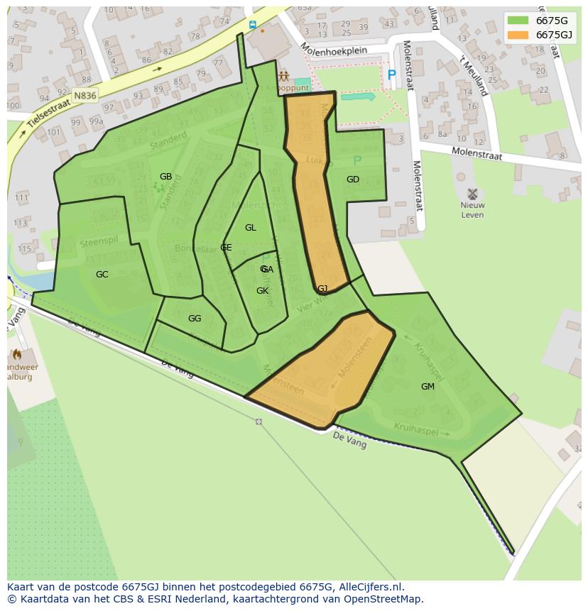 Afbeelding van het postcodegebied 6675 GJ op de kaart.
