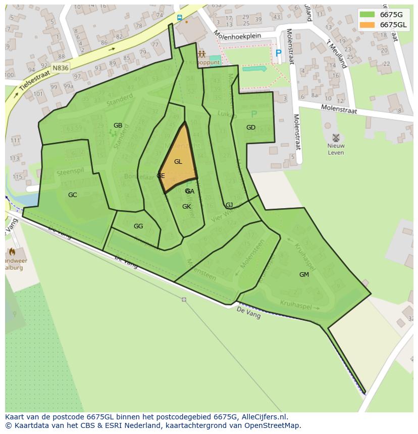 Afbeelding van het postcodegebied 6675 GL op de kaart.