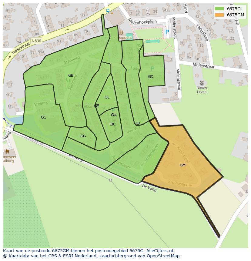 Afbeelding van het postcodegebied 6675 GM op de kaart.