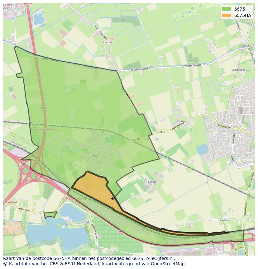 Afbeelding van het postcodegebied 6675 HA op de kaart.