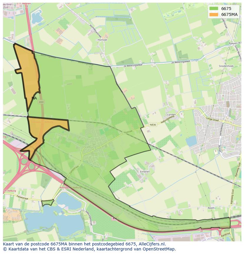 Afbeelding van het postcodegebied 6675 MA op de kaart.