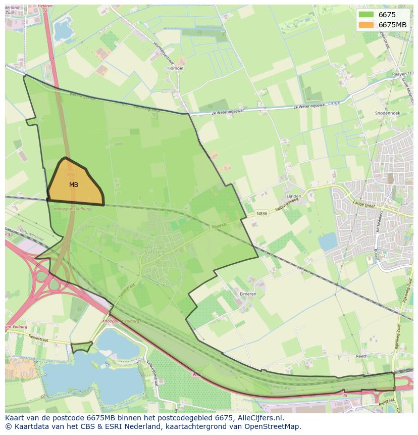 Afbeelding van het postcodegebied 6675 MB op de kaart.