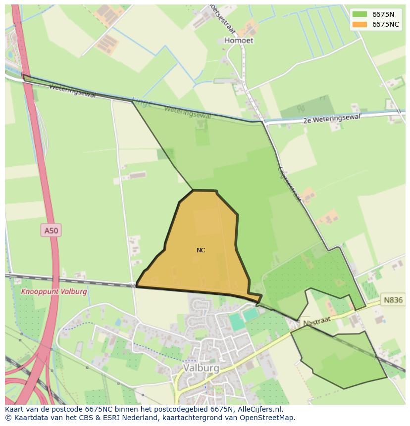 Afbeelding van het postcodegebied 6675 NC op de kaart.