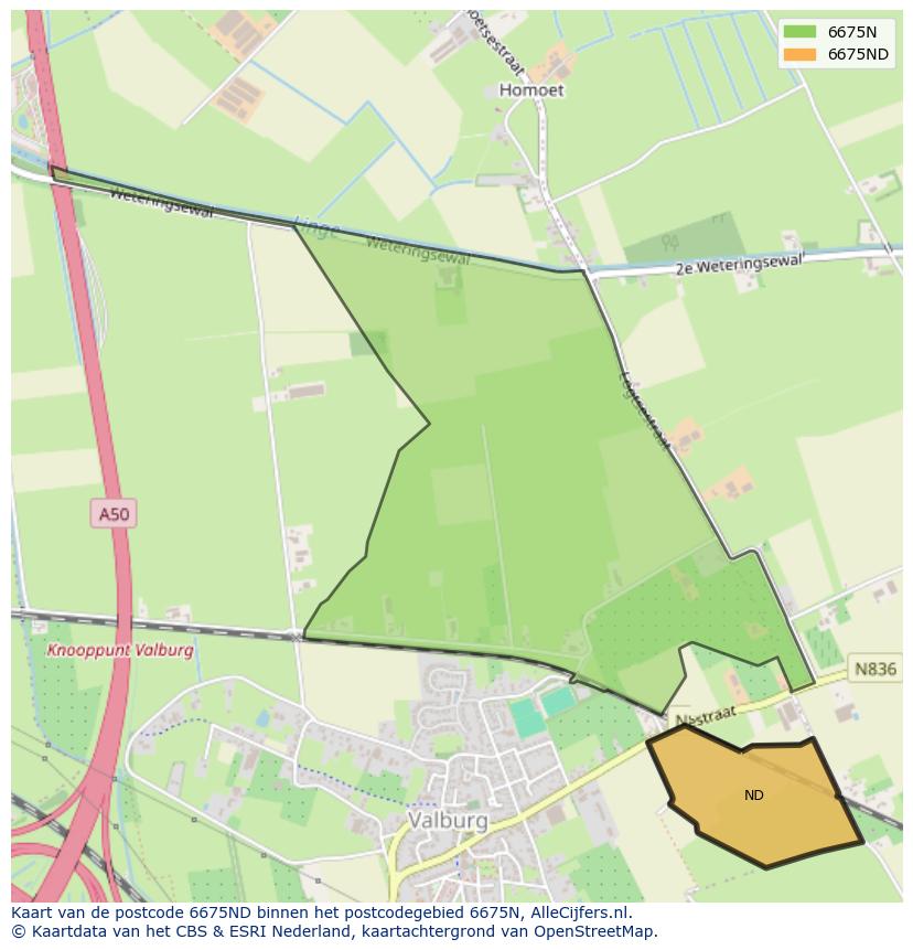 Afbeelding van het postcodegebied 6675 ND op de kaart.