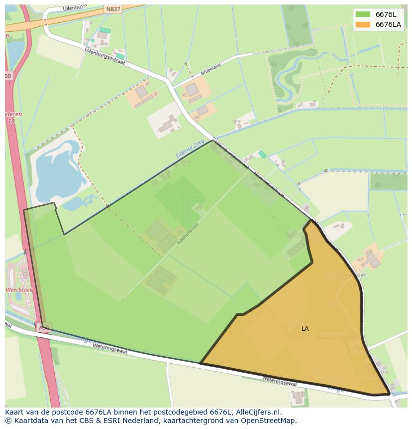 Afbeelding van het postcodegebied 6676 LA op de kaart.