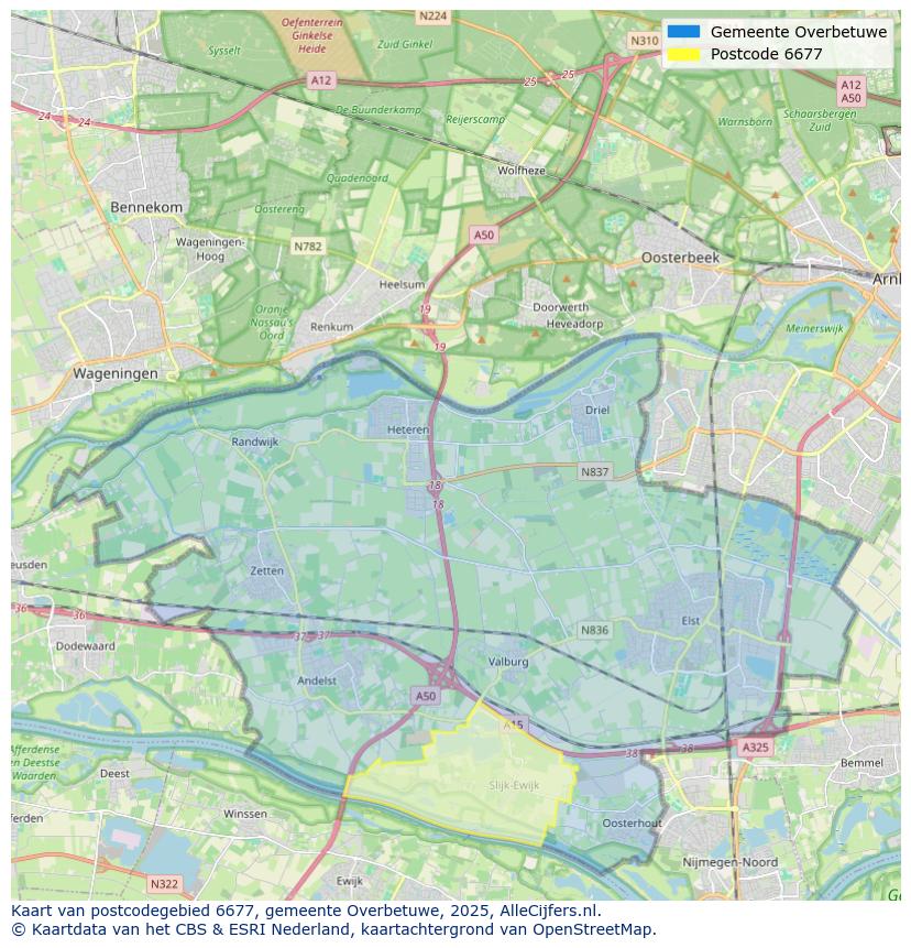 Afbeelding van het postcodegebied 6677 op de kaart.