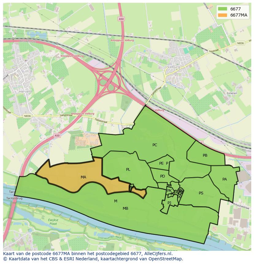 Afbeelding van het postcodegebied 6677 MA op de kaart.