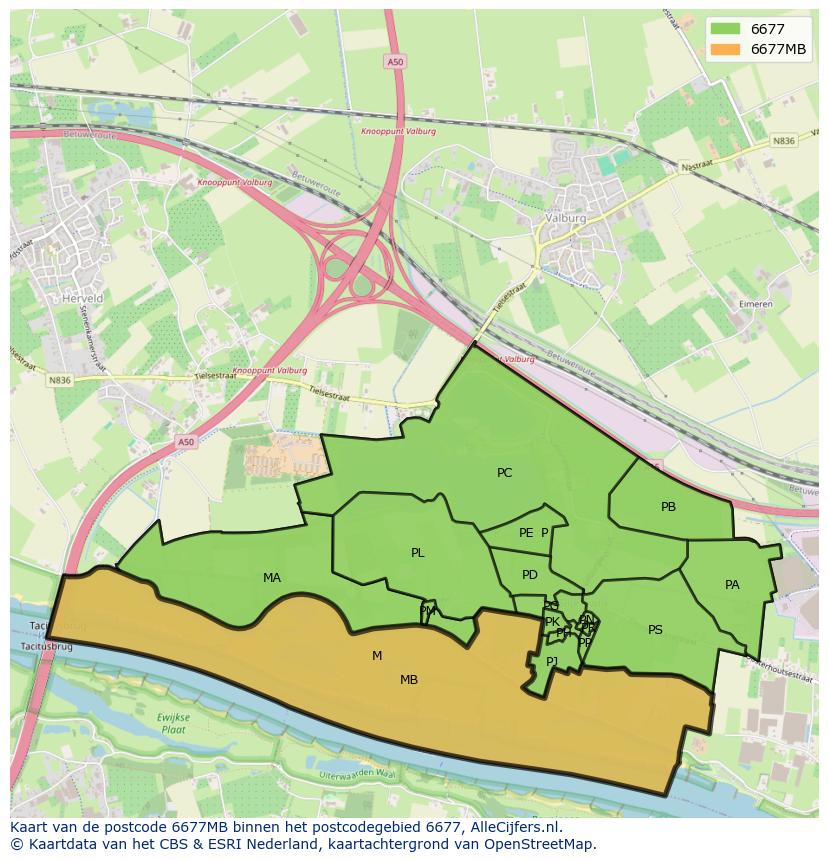 Afbeelding van het postcodegebied 6677 MB op de kaart.