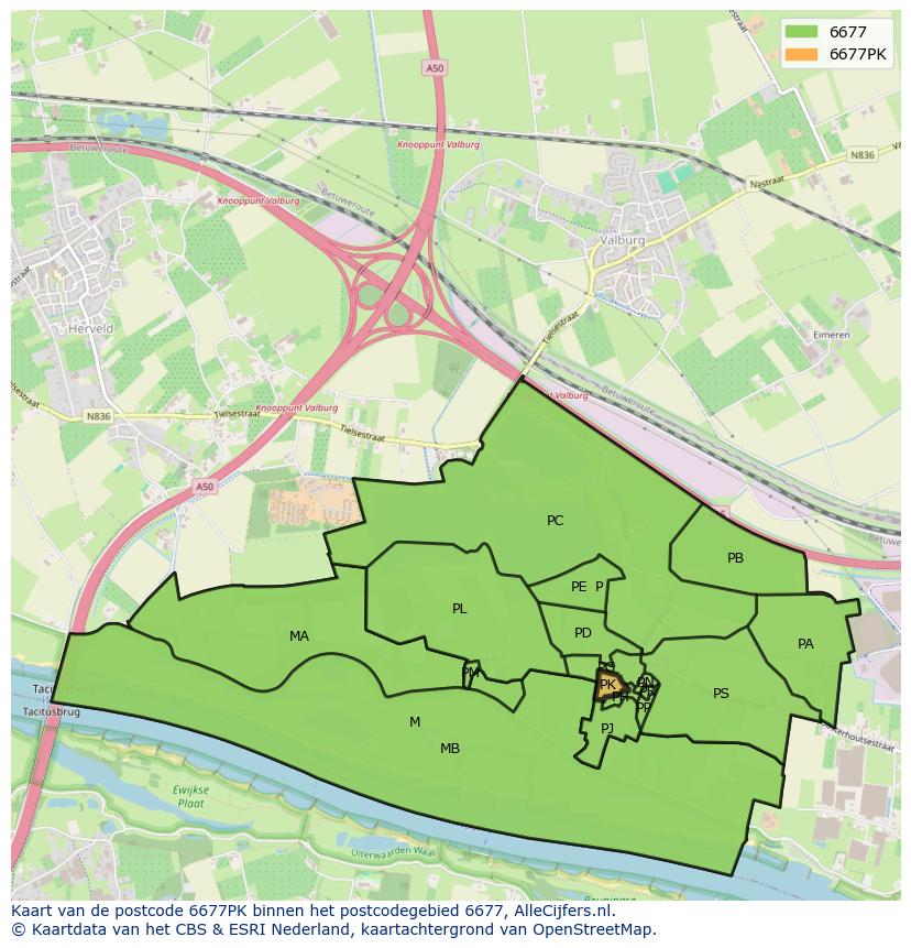 Afbeelding van het postcodegebied 6677 PK op de kaart.