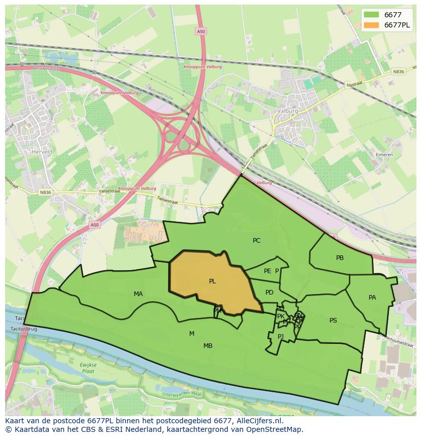 Afbeelding van het postcodegebied 6677 PL op de kaart.