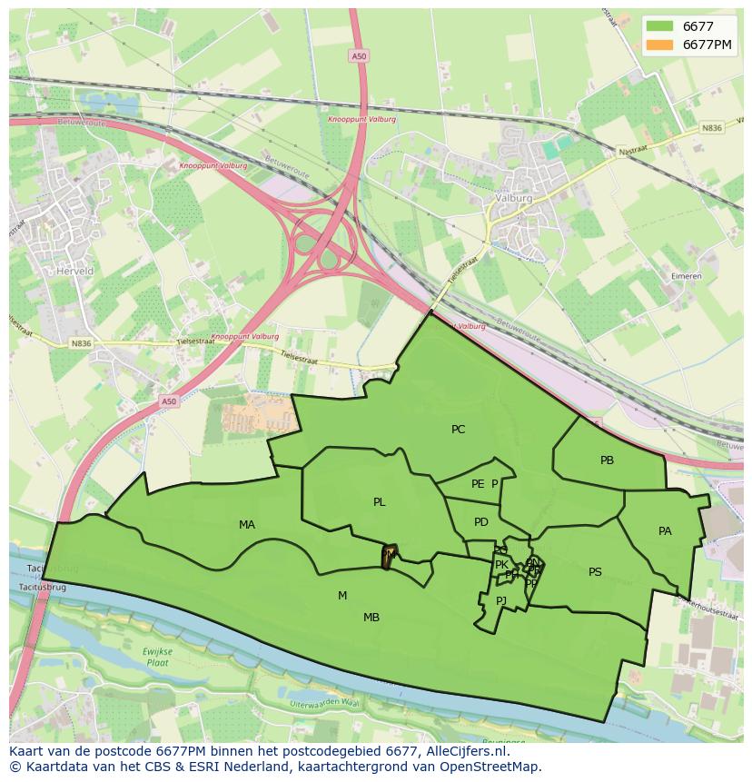 Afbeelding van het postcodegebied 6677 PM op de kaart.