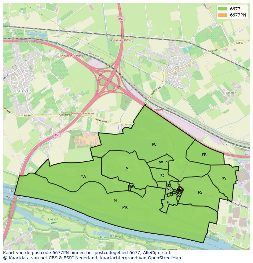 Afbeelding van het postcodegebied 6677 PN op de kaart.