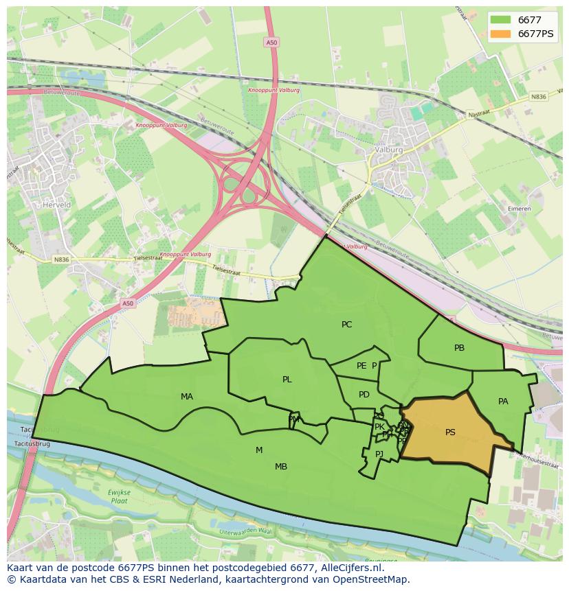 Afbeelding van het postcodegebied 6677 PS op de kaart.