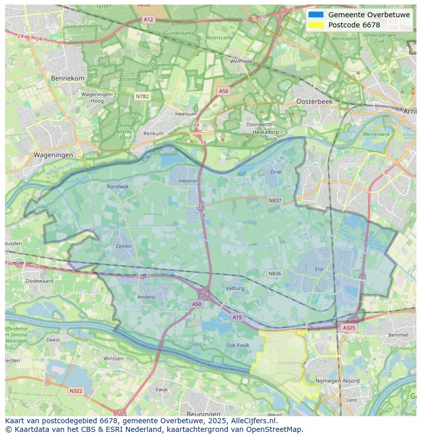 Afbeelding van het postcodegebied 6678 op de kaart.