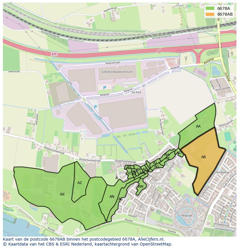 Afbeelding van het postcodegebied 6678 AB op de kaart.