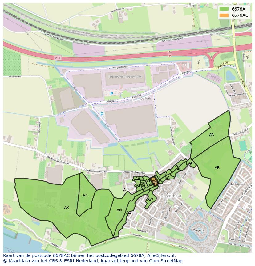 Afbeelding van het postcodegebied 6678 AC op de kaart.