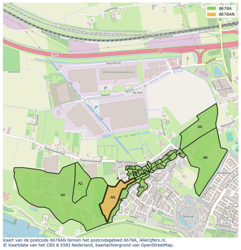 Afbeelding van het postcodegebied 6678 AN op de kaart.