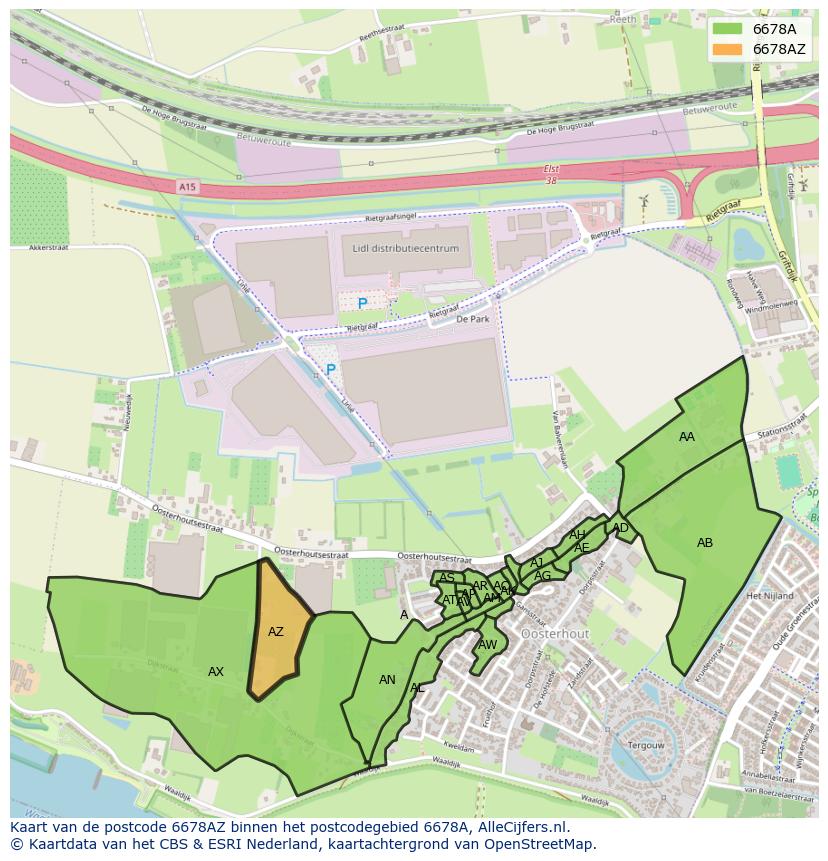 Afbeelding van het postcodegebied 6678 AZ op de kaart.